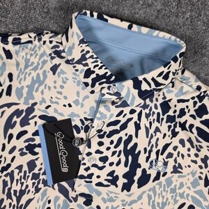Good Good Saddle Up Polo Mens Medium Blue‎ Abstract Animal Print Golf Shirt NWT